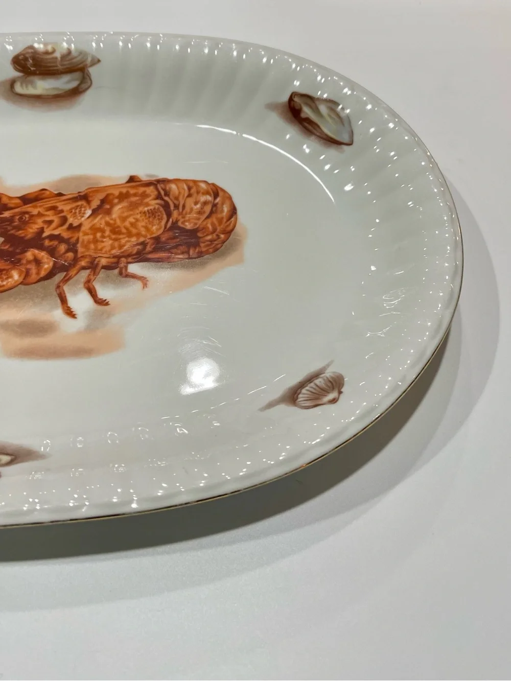 Vintage Wawel Polish Porcelain Lobster 15” Oval Platter Beveled Edge RARE